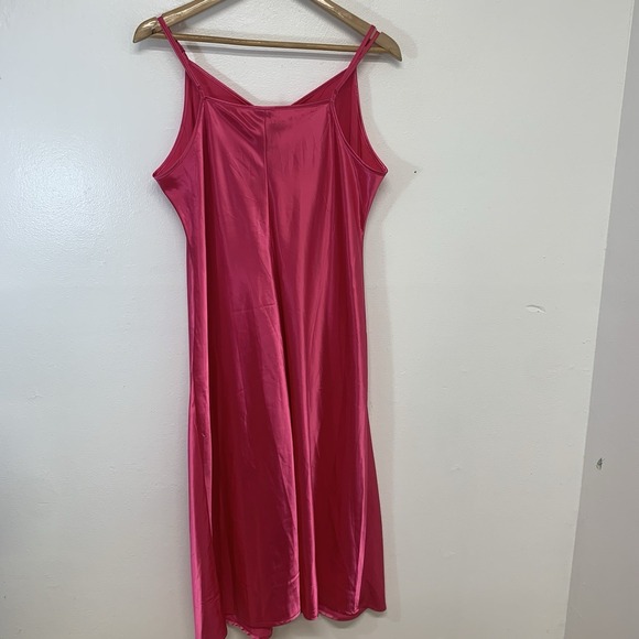 A New Day Satin Hot Pink Slip Dress Midi Sleeveless XXL 2XL Ruched Front Spring - Picture 4 of 7